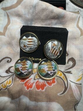Vintage toshikane porcelain clip on ear rings